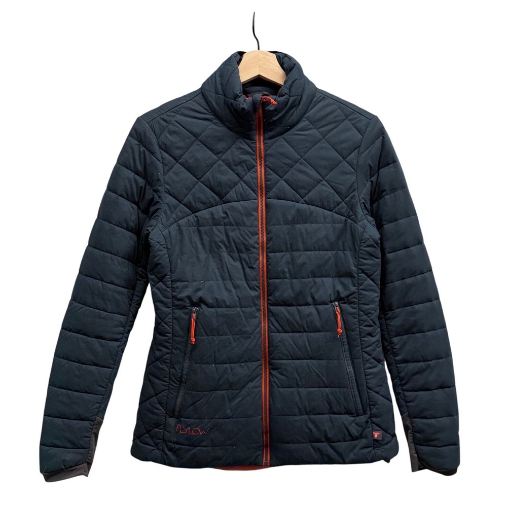 Flylow Jacket Womens Small Navy Blue Orange‎ Quilted Primaloft Insulated